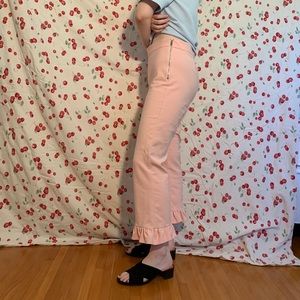 Pink ruffle hem pants